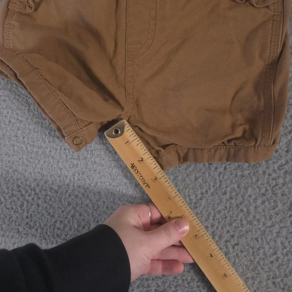 Carhartt Overalls Girls 18M Brown Canvas Bib Shortall Ruffle Trim Heart Buttons